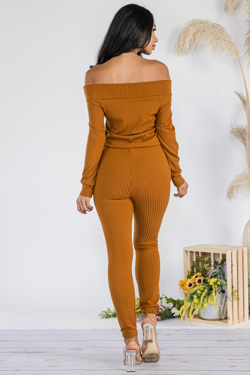 HH620R-SOLID - OFF SHOULDER JUMPSUIT