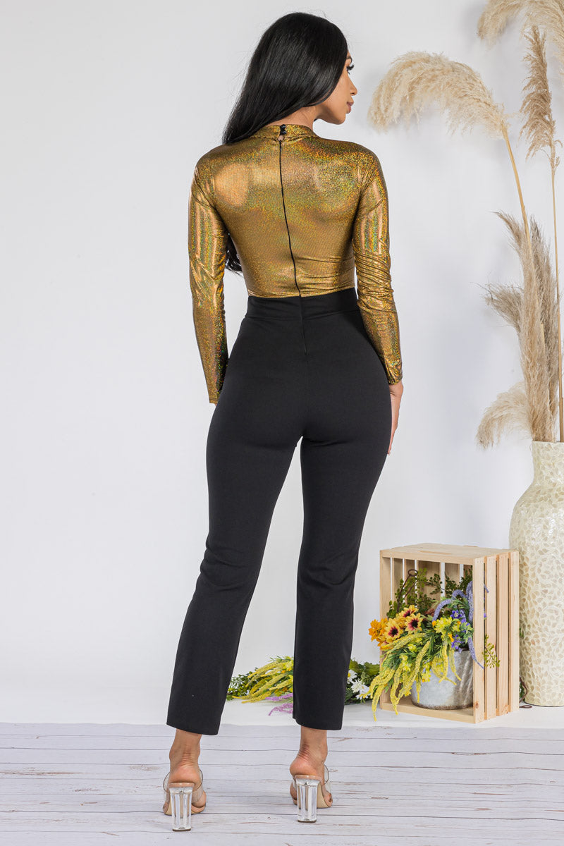 HH738R1-SOLID - SEQUIN TOP JUMPSUIT