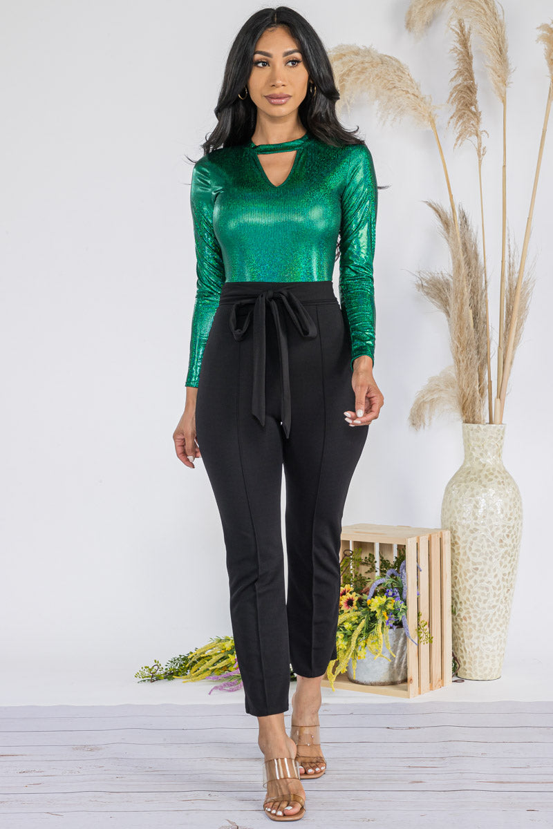 HH738R1-SOLID - SEQUIN TOP JUMPSUIT
