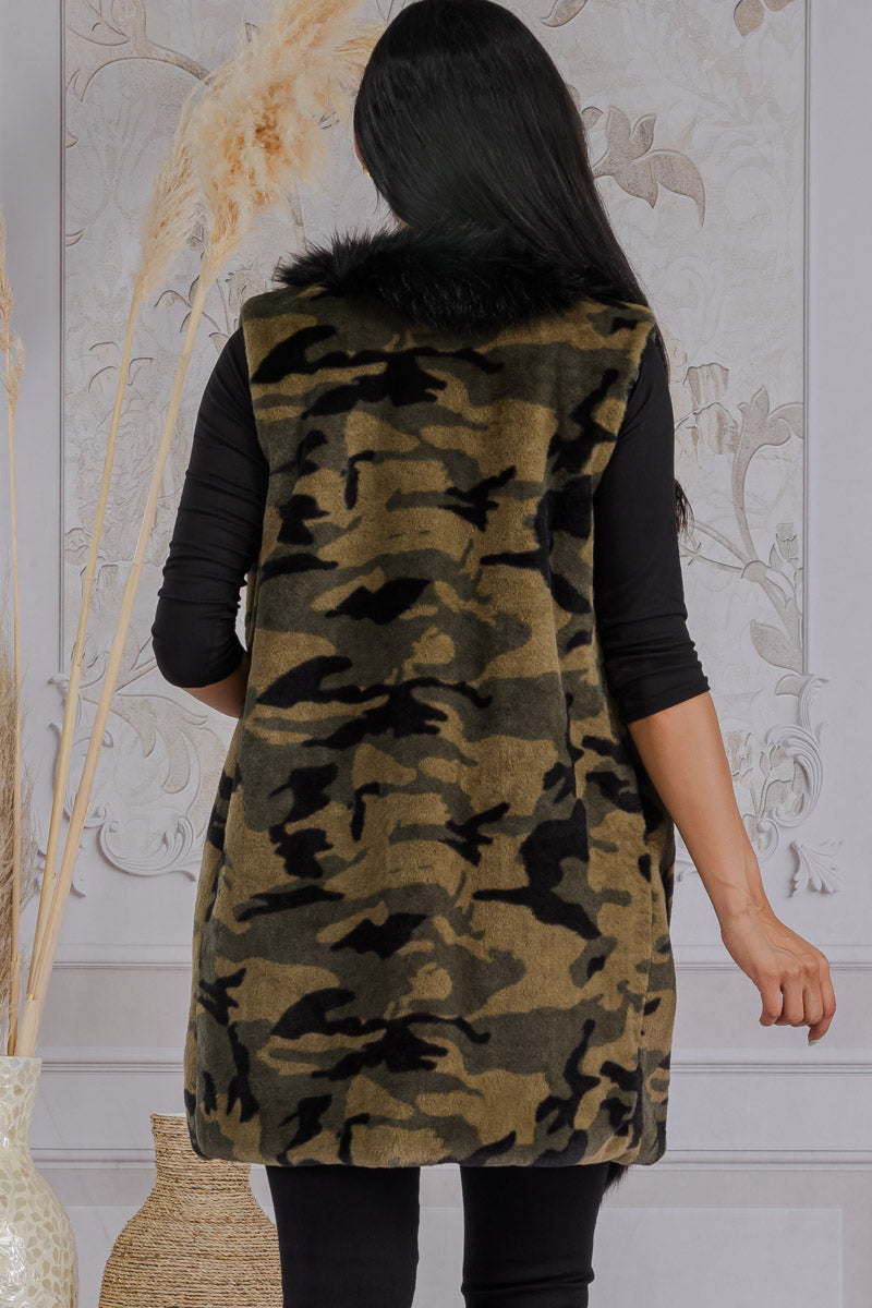 MS0199-1 - CAMO FAUX FUR TRIM VEST