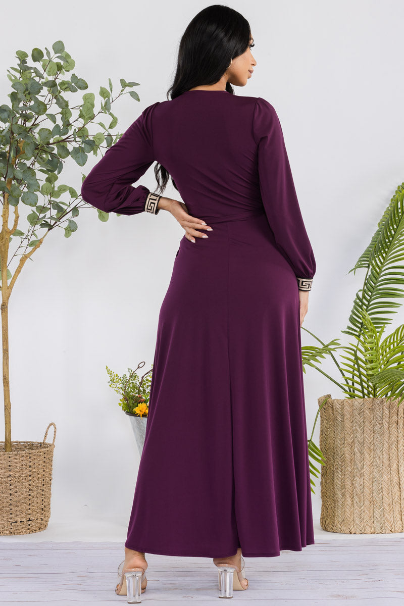 HH747R-SOLID - GEOMETRIC DETAIL MAXI WRAP DRESS