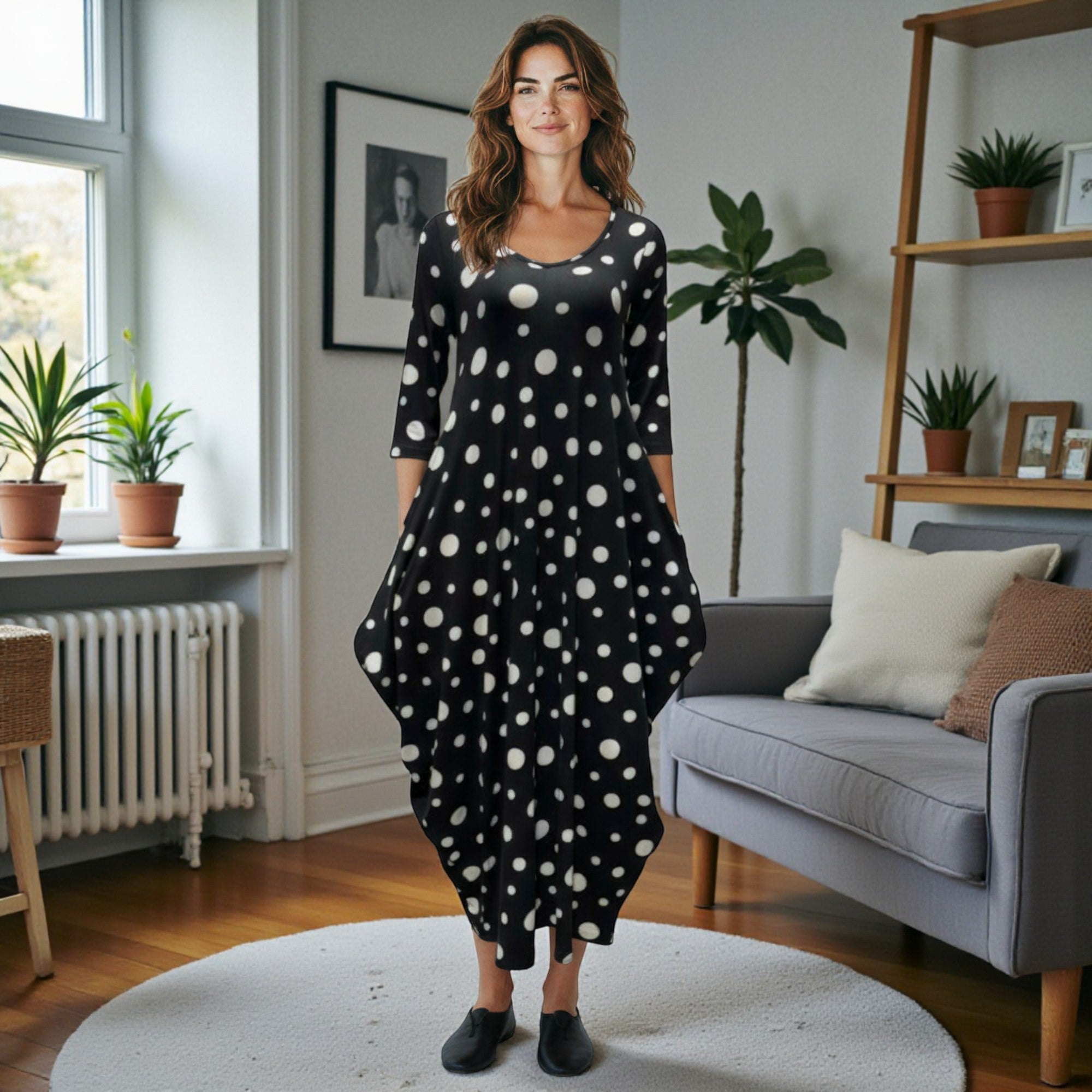HH645X-P4 Plus Size Printed Relaxed Fit Draped Maxi Dress