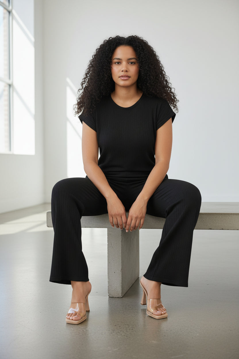 S25651-R Ribbed Relaxed Two Piece Set