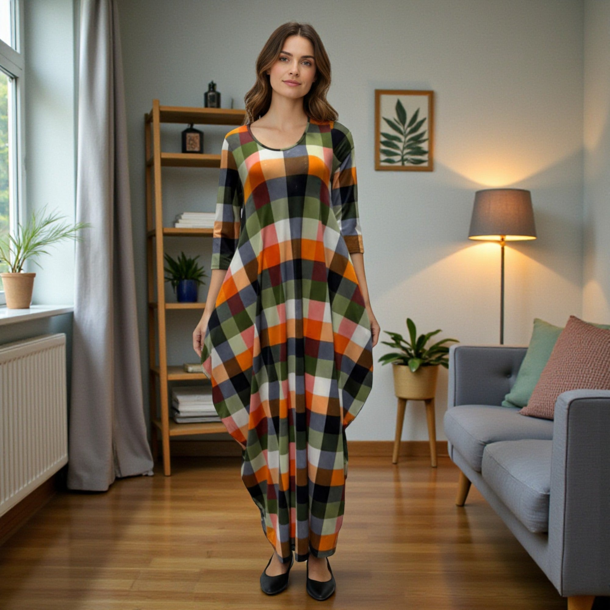 HH645X-P3 Plus Size Printed Relaxed Fit Draped Maxi Dress
