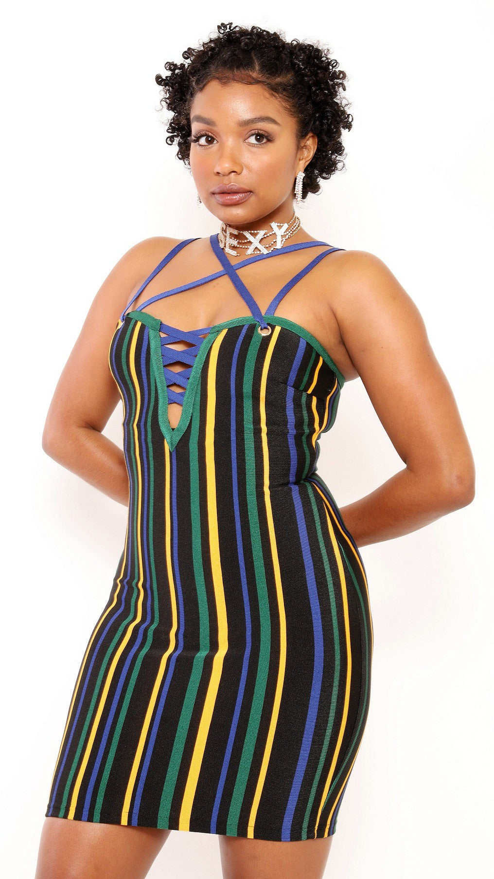 K7351-1 - STRIPED BODYCON DRESS