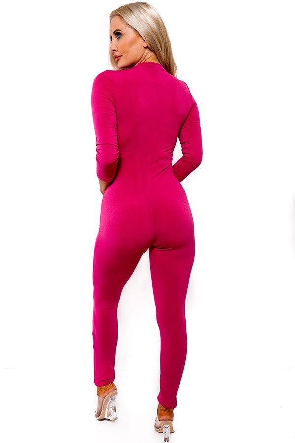 HH625R-SD-O - LONG SLEEVE BODYCON JUMPSUIT