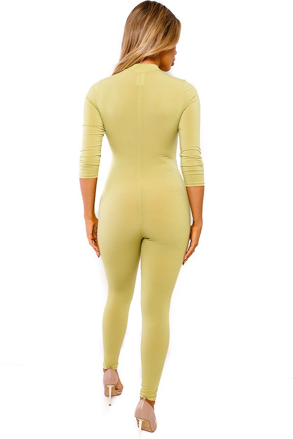 HH625R-SD-O - LONG SLEEVE BODYCON JUMPSUIT