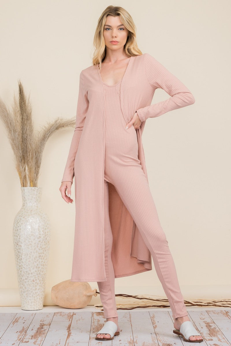 HH656RX-1 - PLUS SIZE RIBBED JUMPSUIT WITH DUSTER