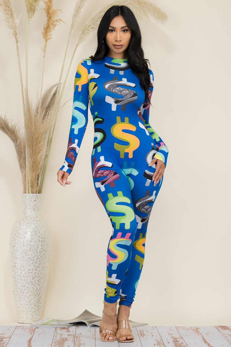 AJ-10909D-1 - PRINTED LONG SLEEVE JUMPSUIT