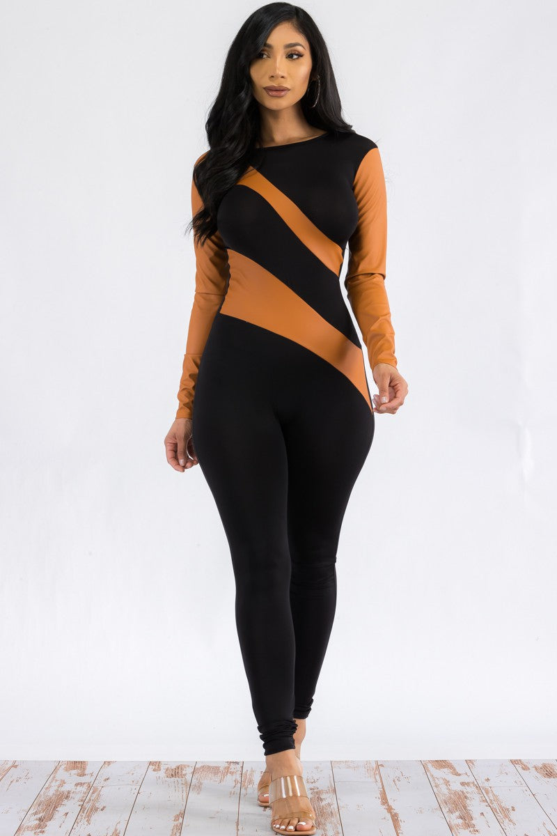 HH658R-FL - LONG SLEEVE BODYCON CATSUIT