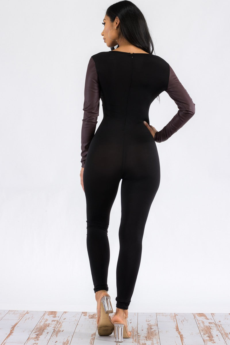 HH658R-FL - LONG SLEEVE BODYCON CATSUIT