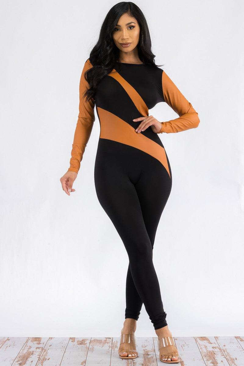 HH658R-FL - LONG SLEEVE BODYCON CATSUIT