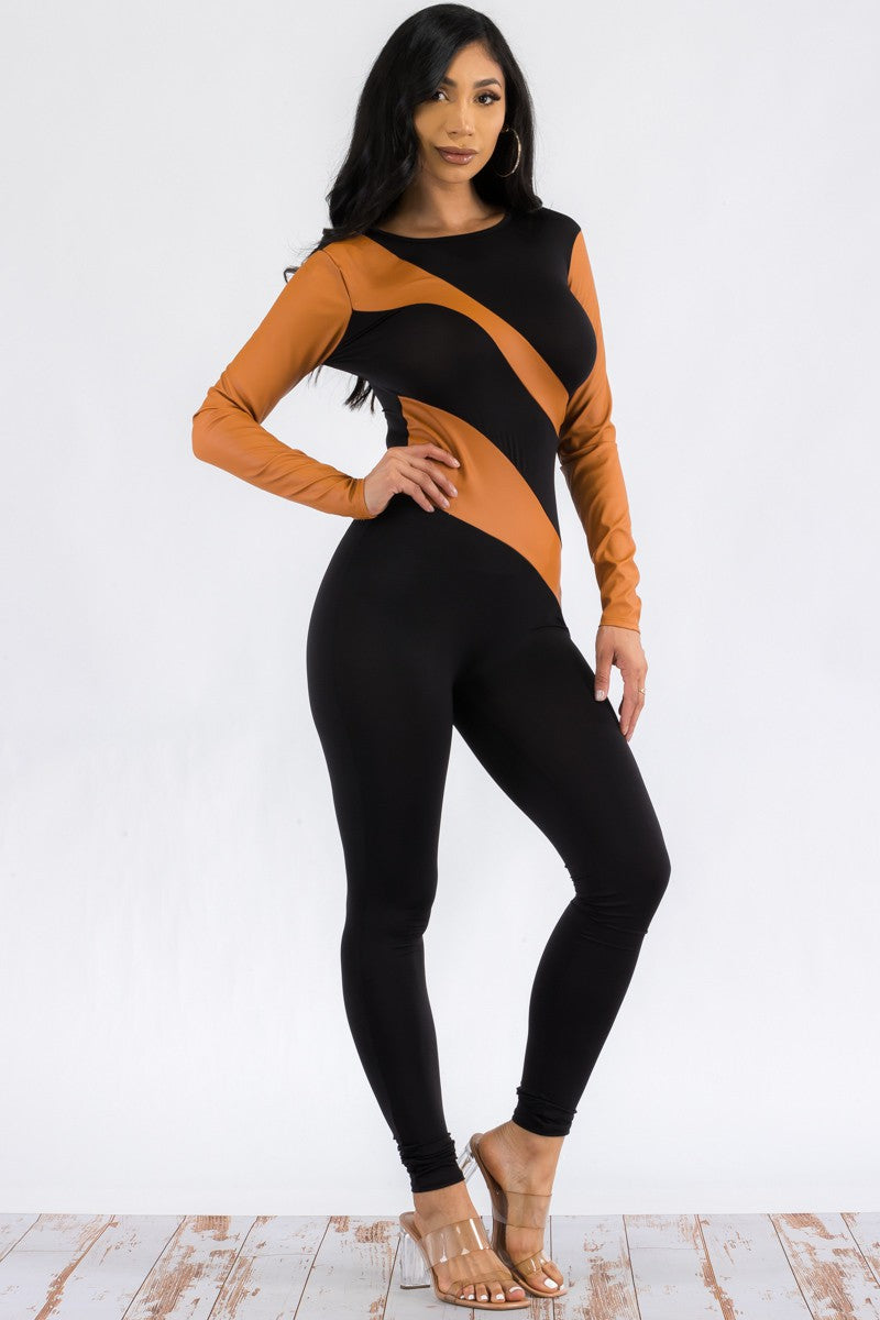 HH658R-FL - LONG SLEEVE BODYCON CATSUIT