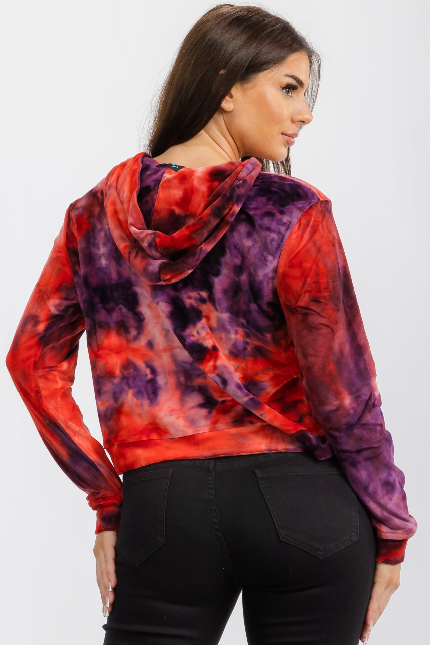 156612 - Tie-Dye Cropped Hoodie with Drawstring Detail