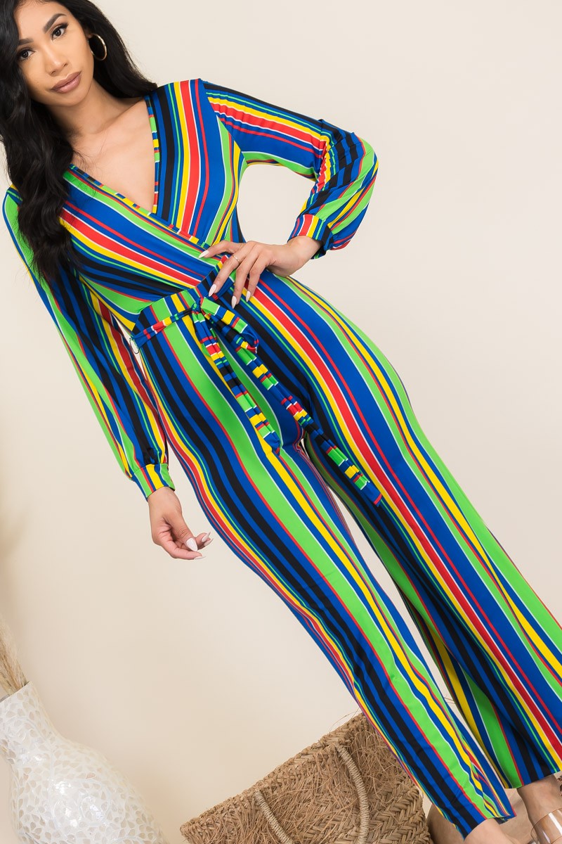 J-4903 - STRIPED LONG SLEEVE JUMPSUIT