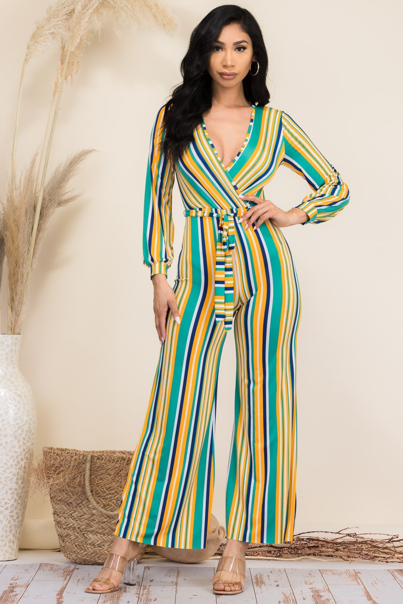 J-4903 - STRIPED LONG SLEEVE JUMPSUIT