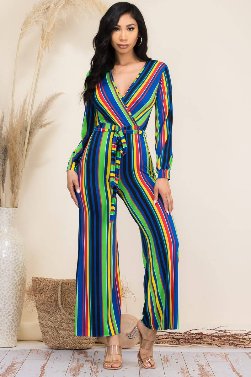 J-4903 - STRIPED LONG SLEEVE JUMPSUIT