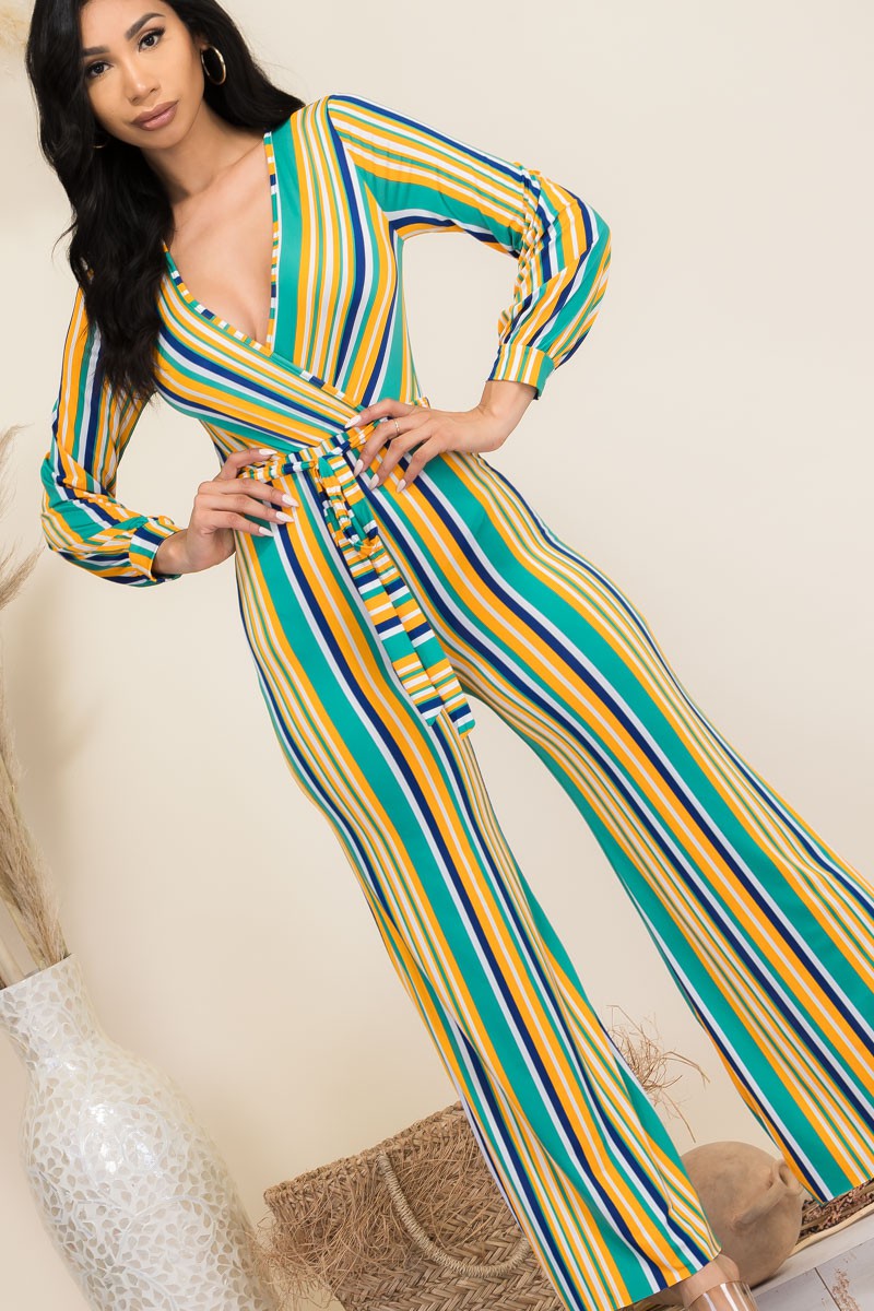 J-4903 - STRIPED LONG SLEEVE JUMPSUIT