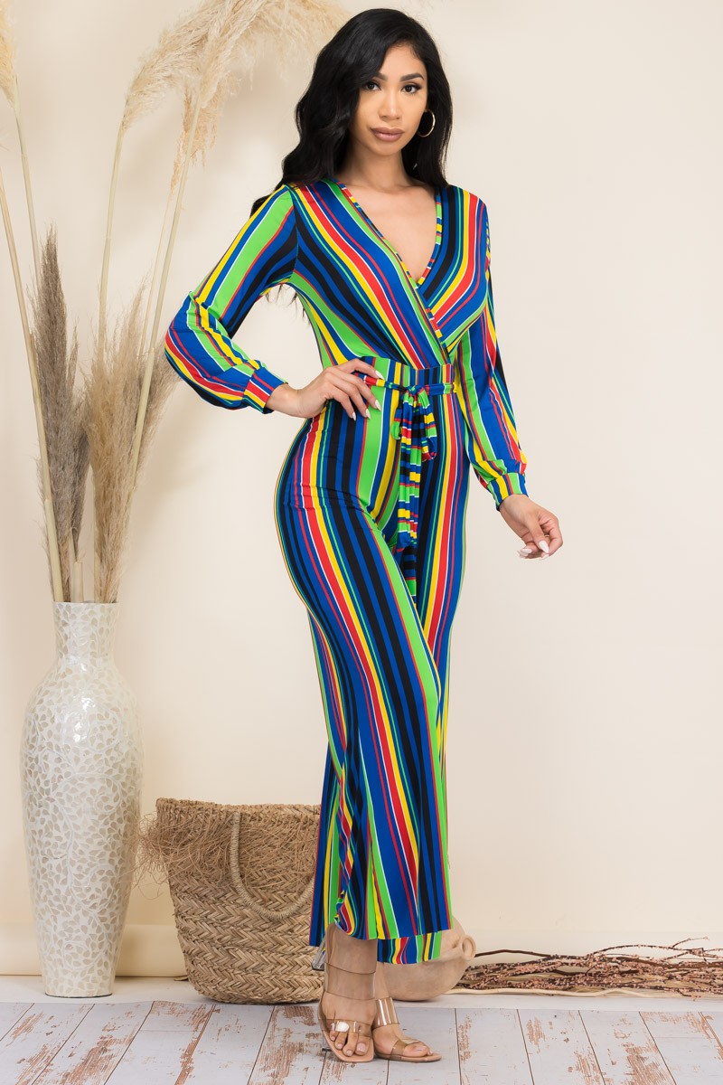 J-4903 - STRIPED LONG SLEEVE JUMPSUIT