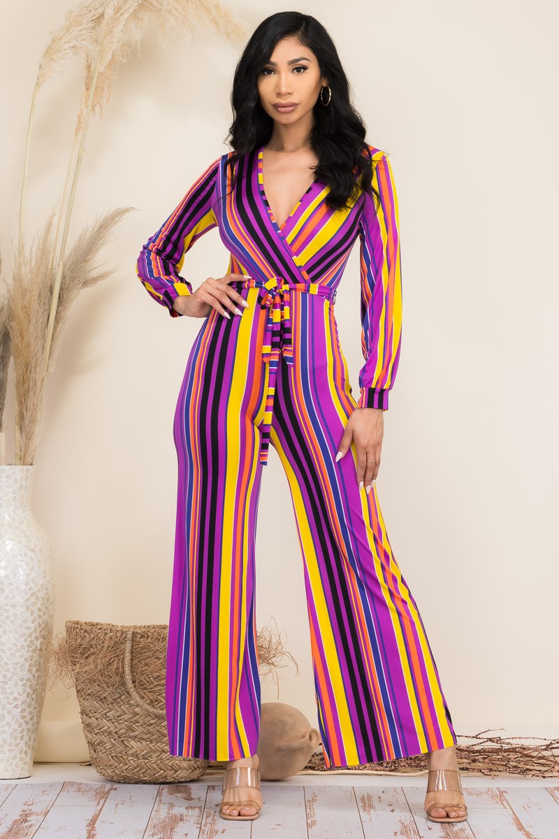 J-4903 - STRIPED LONG SLEEVE JUMPSUIT