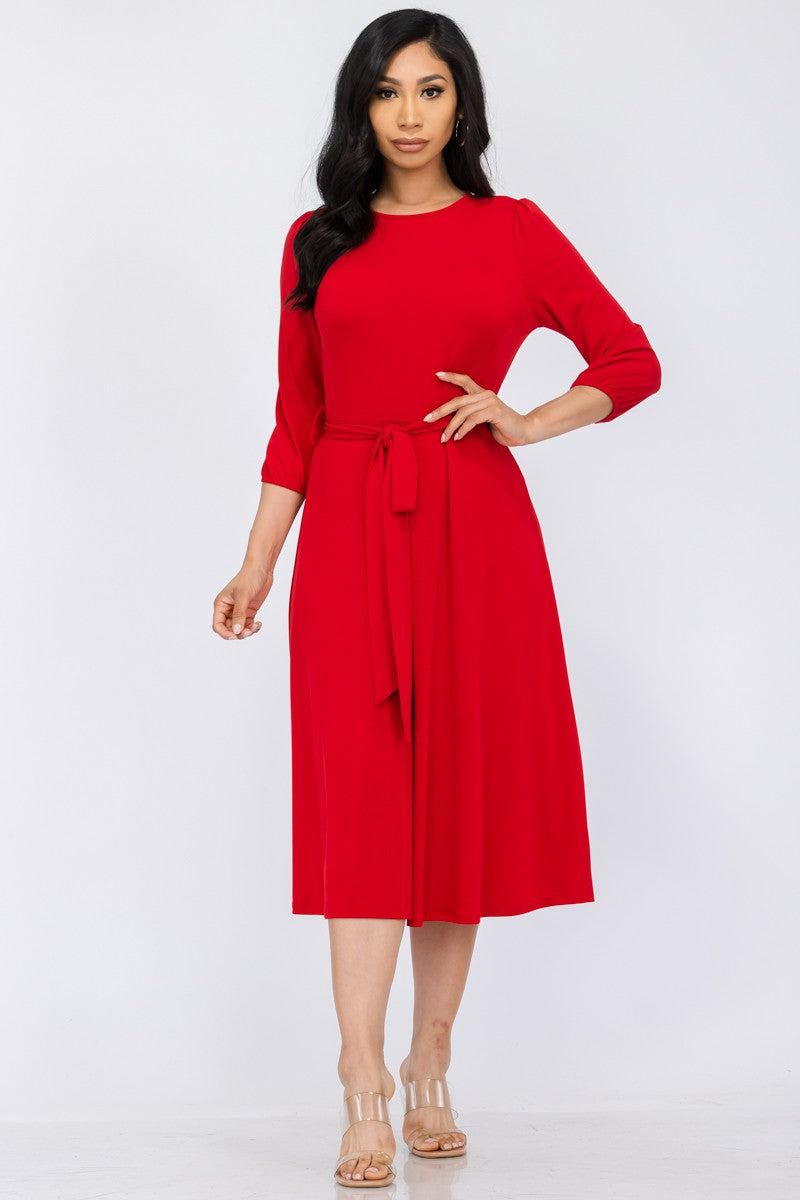 HH583R-S - SELF TIE MIDI DRESS