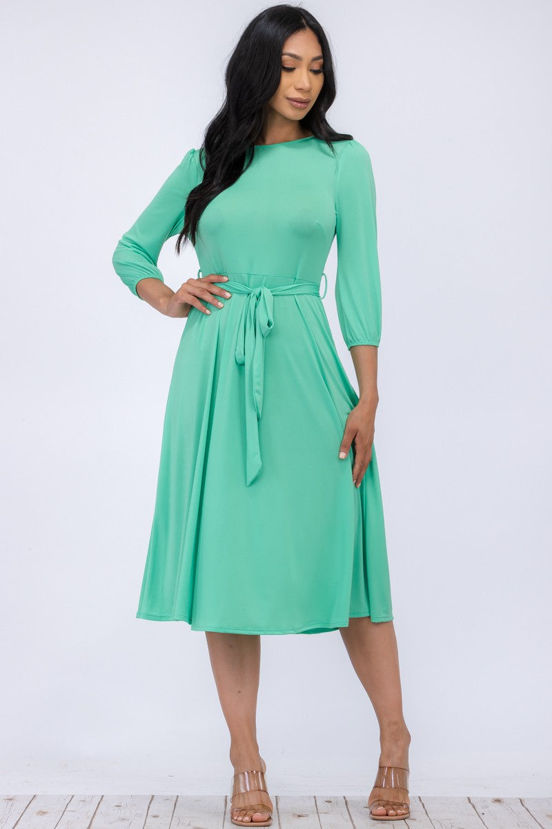 HH583R-S - SELF TIE MIDI DRESS