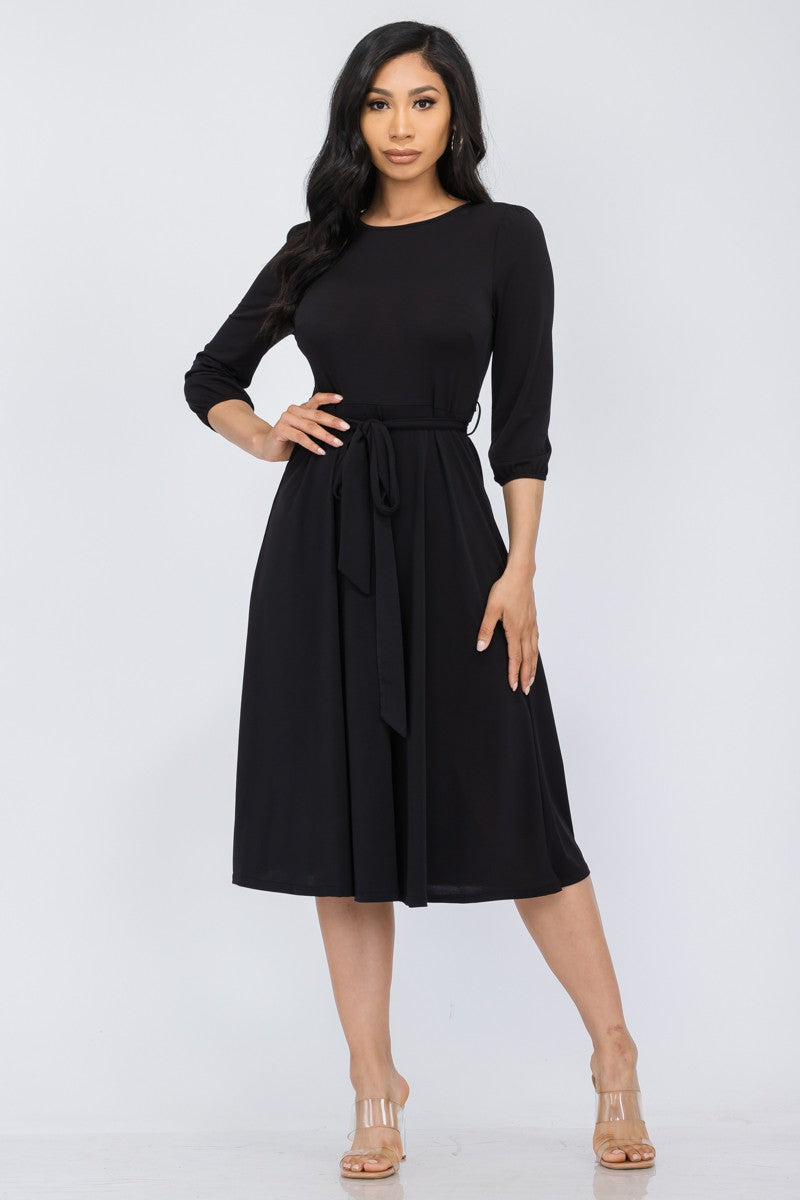 HH583R-S - SELF TIE MIDI DRESS