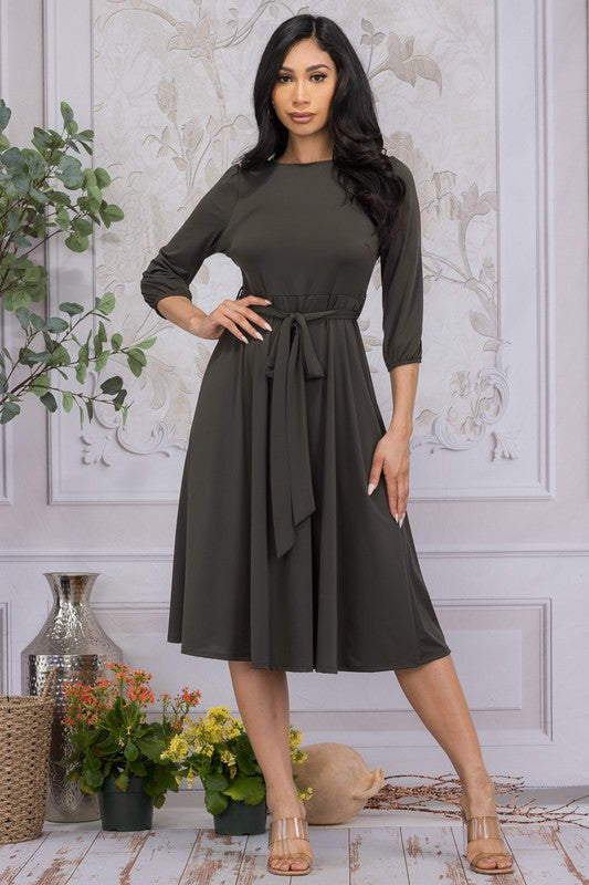 HH583R-S - SELF TIE MIDI DRESS