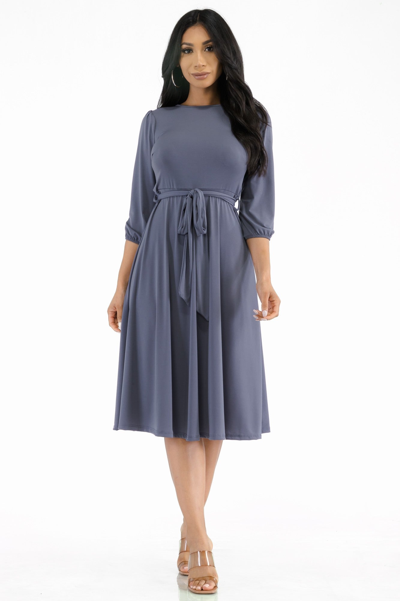 HH583R-S - SELF TIE MIDI DRESS