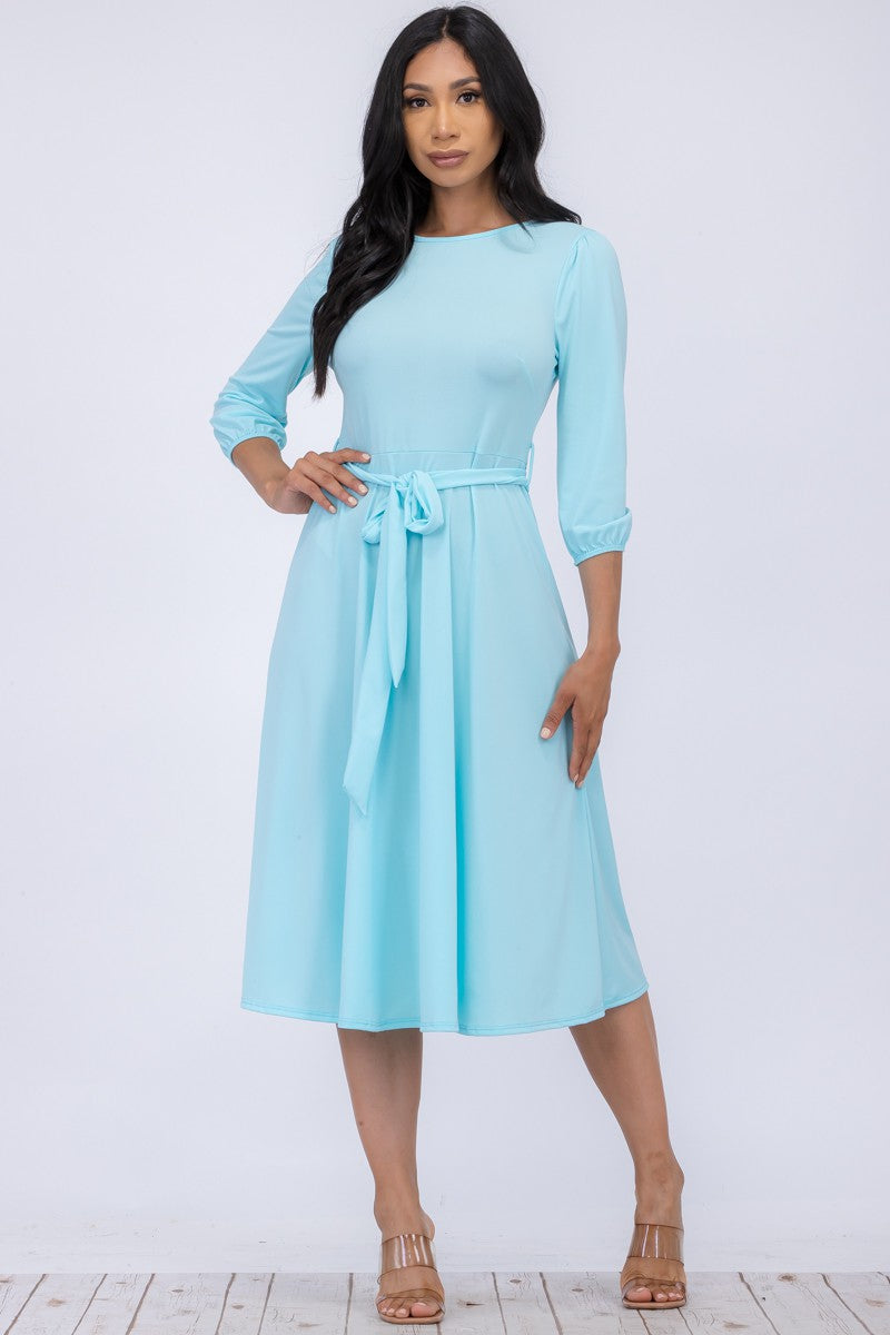 HH583R-S - SELF TIE MIDI DRESS