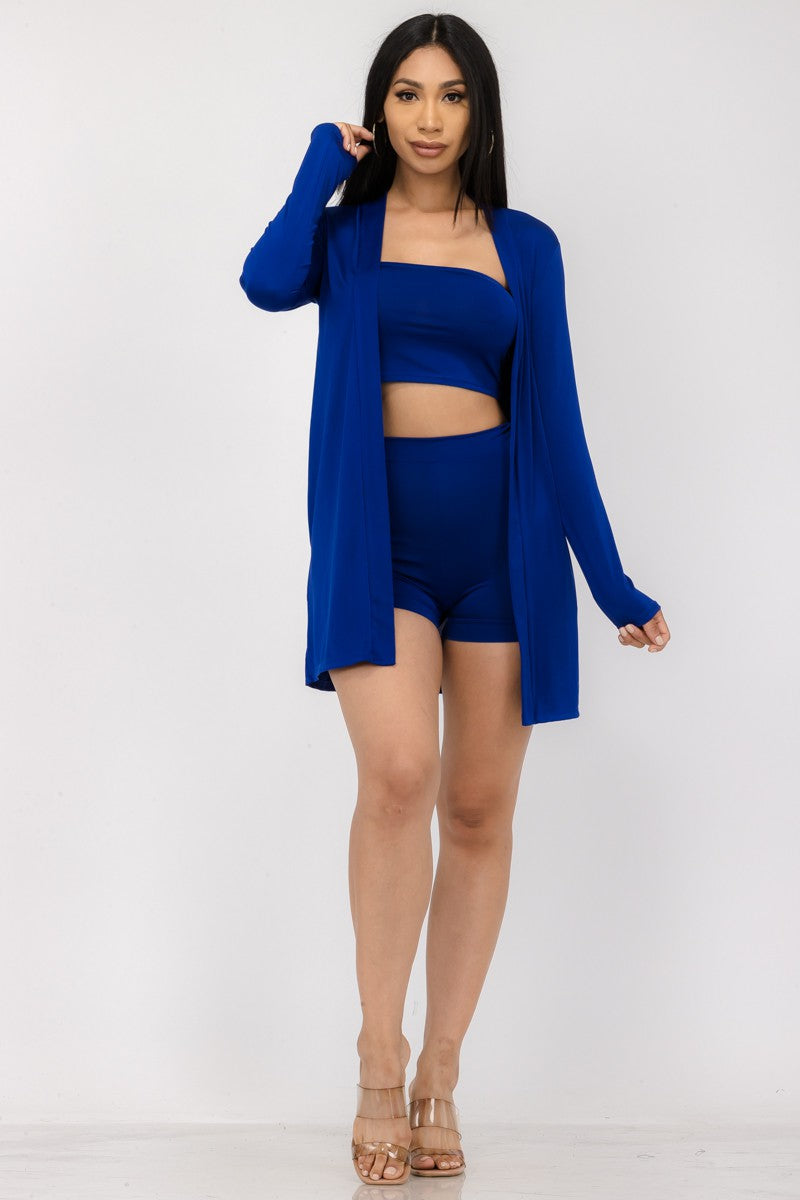 HH695R-SL - 3 PC TUBE TOP AND CARDIGAN SET