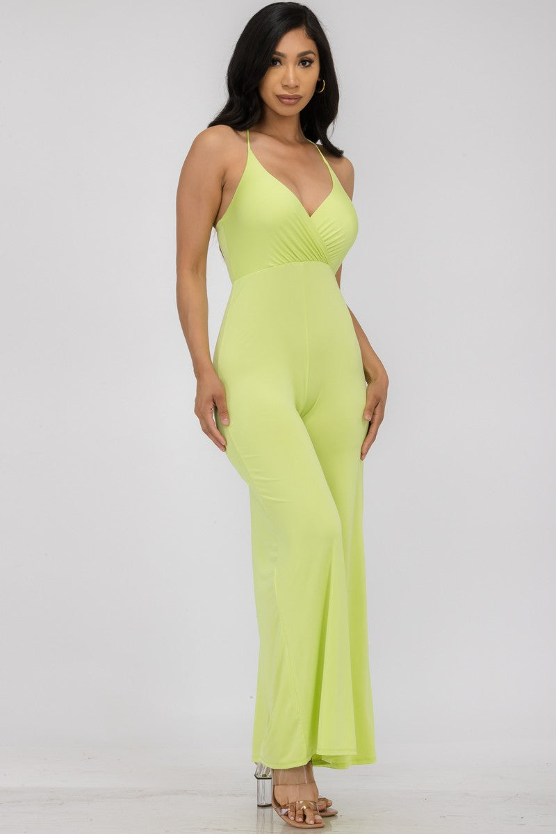 HH689X-SL - FLARE PANT SLEEVELESS JUMPSUIT