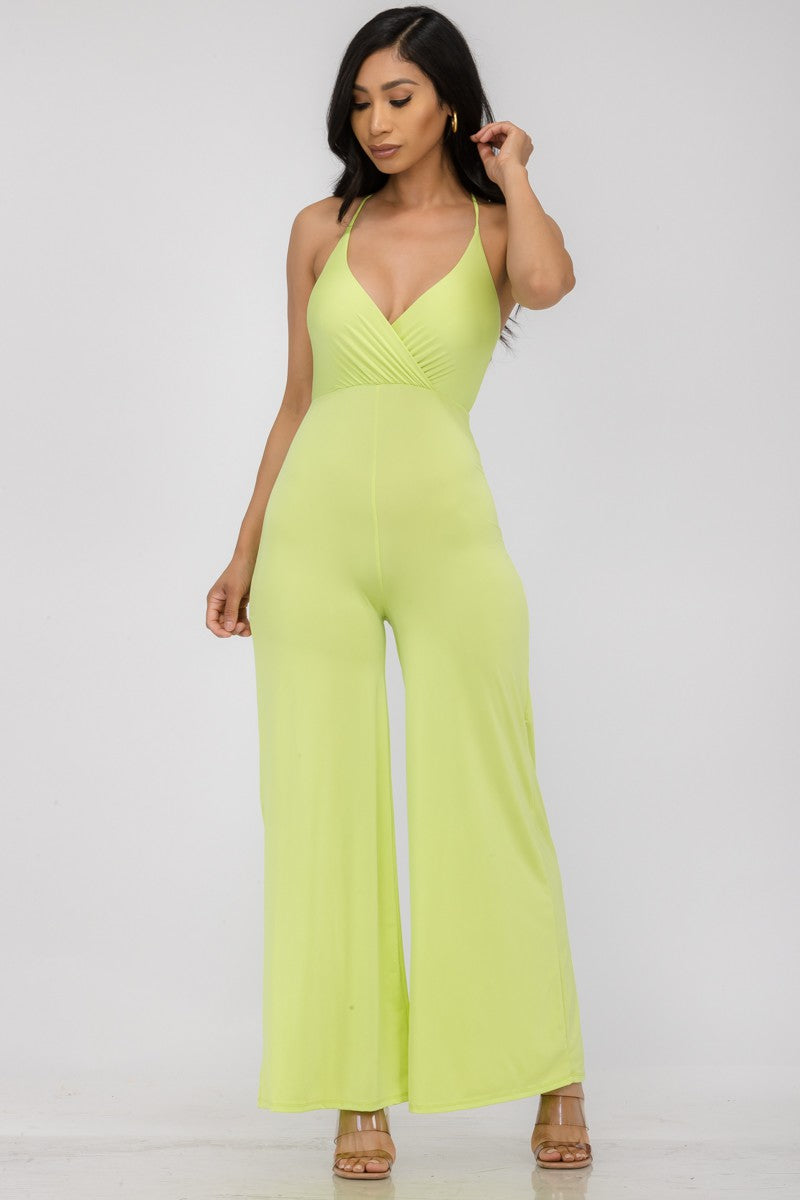 HH689X-SL - FLARE PANT SLEEVELESS JUMPSUIT