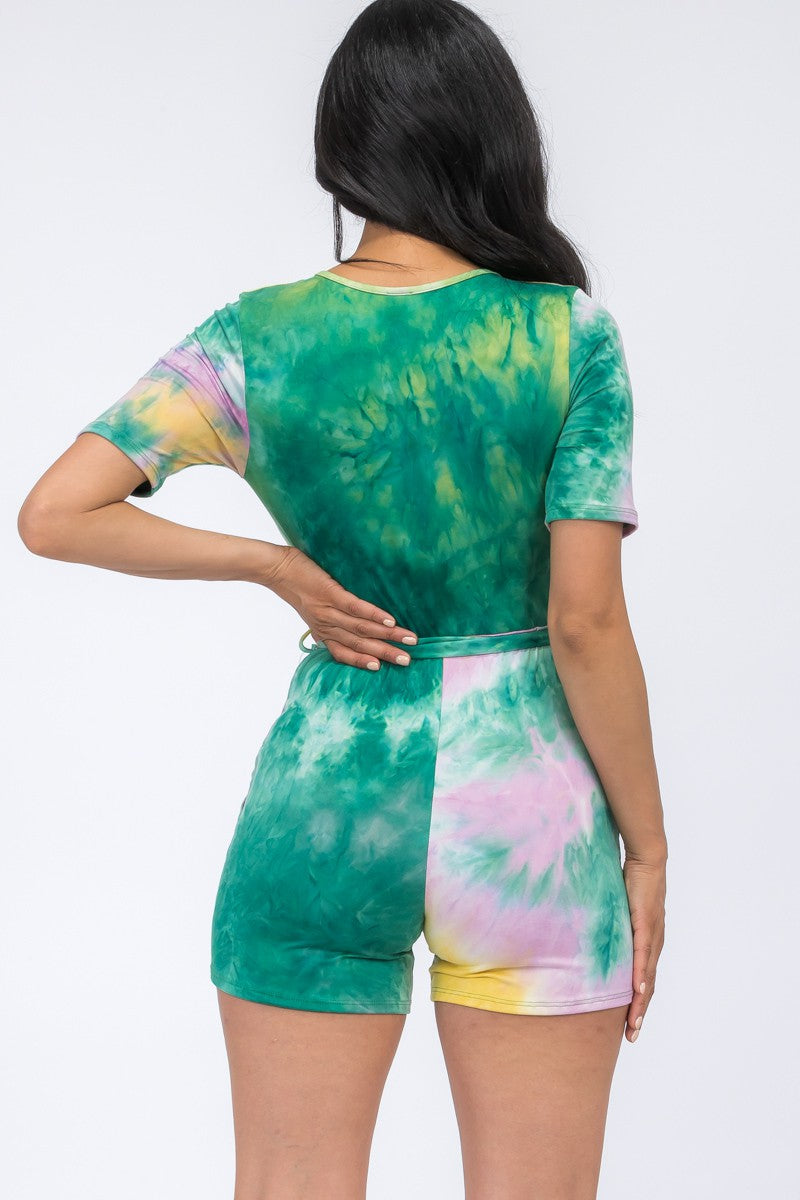 HH529X-TD - PLUS SIZE SHORT SLEEVE TIE DYE ROMPER