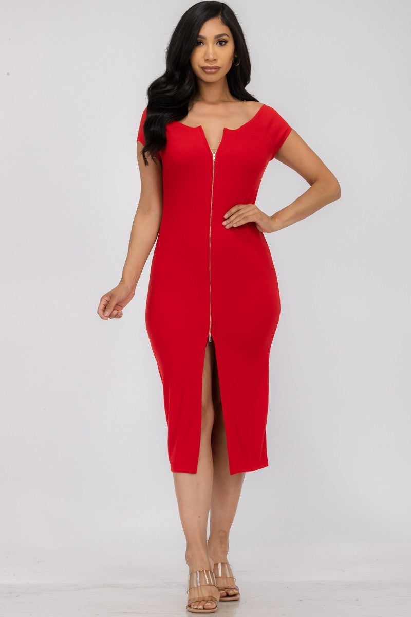 TD8103 - OFF THE SHOULDER ZIPPER DRESS