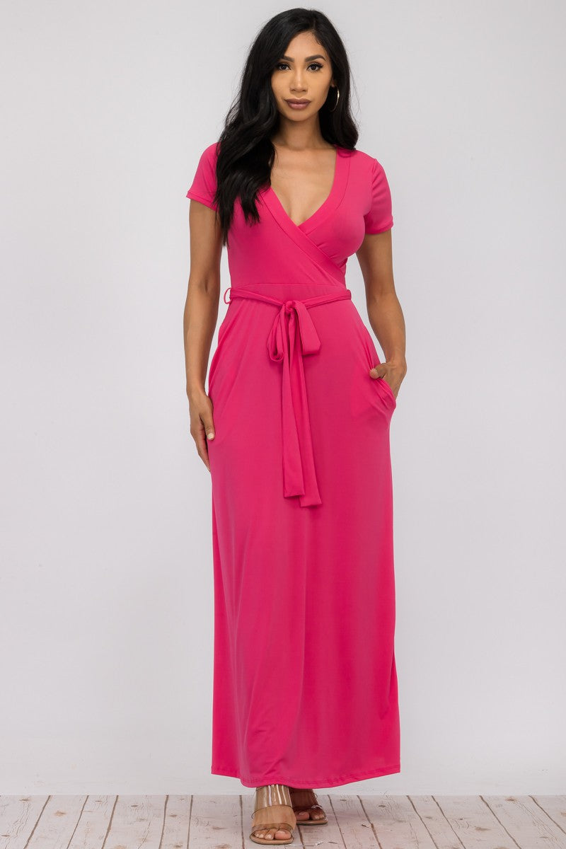 SAN149R-SL - SHORT SLEEVE SOLID MAXI DRESS