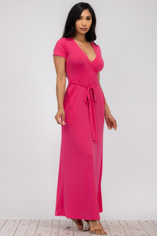 SAN149BR-S Faux Wrap Maxi Dress