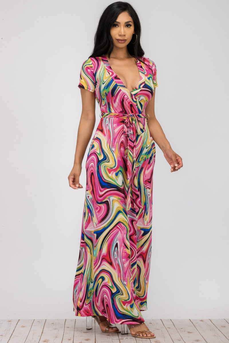 SAN149R-SWIRL - SHORT SLEEVE MAXI DRESS