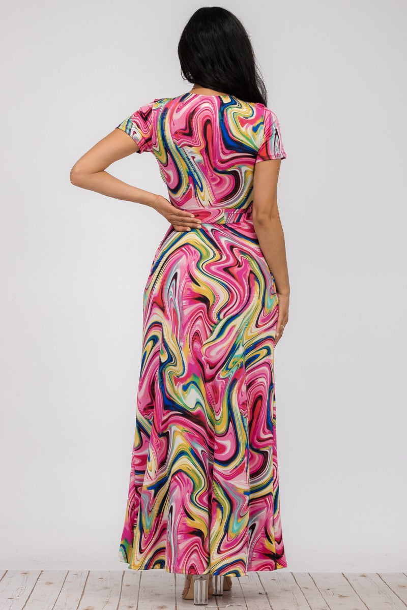 SAN149R-SWIRL - SHORT SLEEVE MAXI DRESS