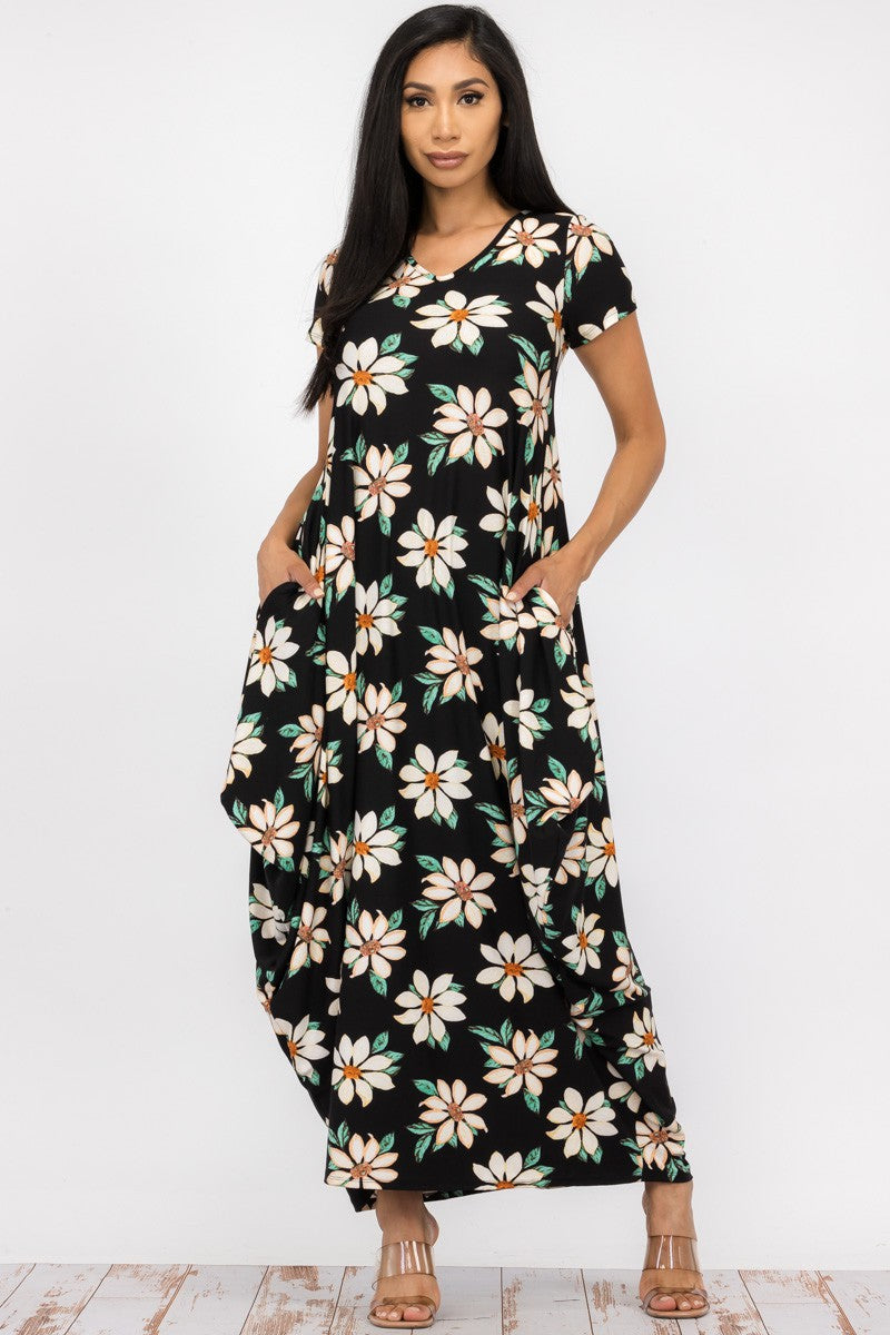 HH645X-FL - SHORT SLEEVE MAXI DRESS