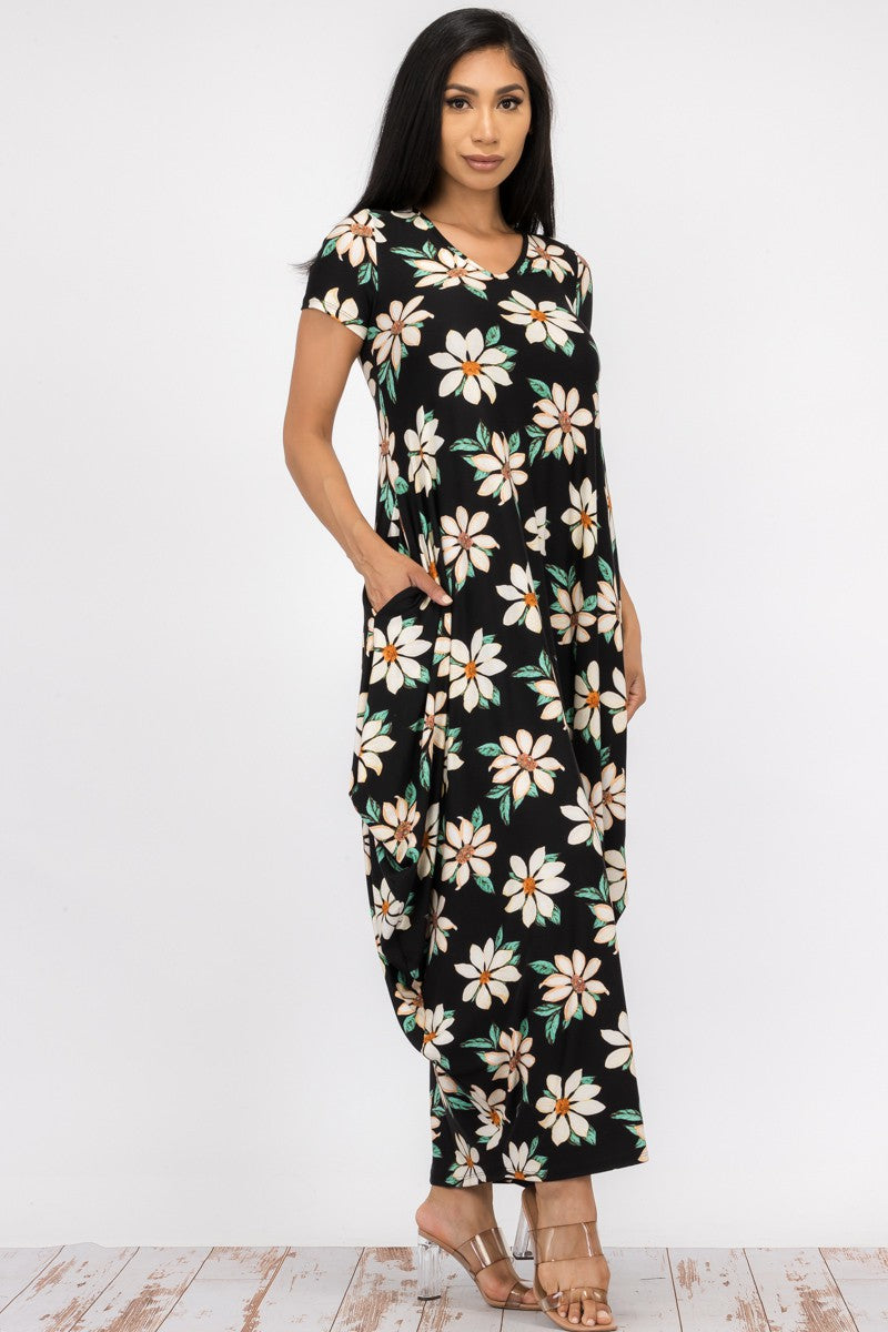 HH645R-FL - SHORT SLEEVE MAXI DRESS