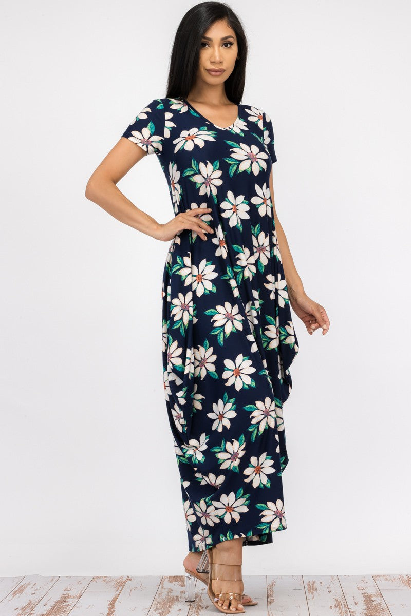 HH645X-FL-1 - PLUS SIZE SHORT SLEEVE MAXI DRESS
