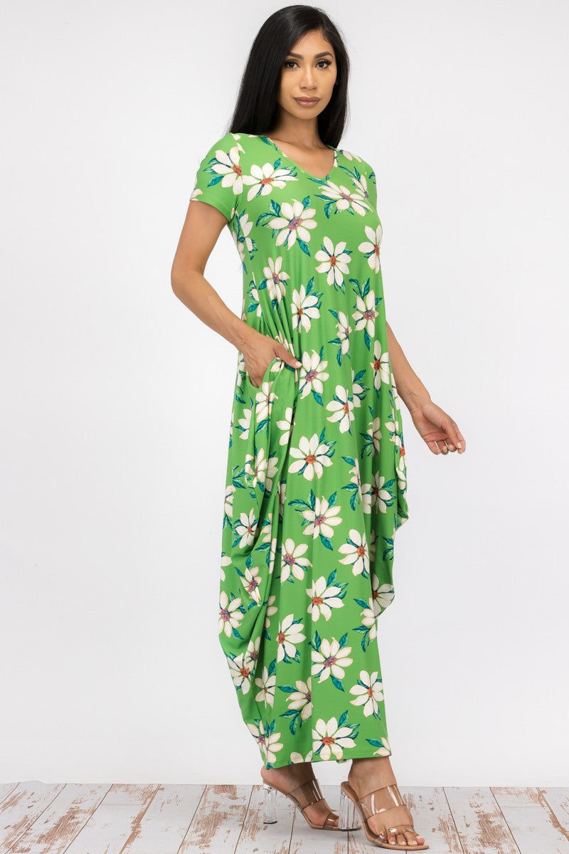 HH645R-FL - SHORT SLEEVE MAXI DRESS