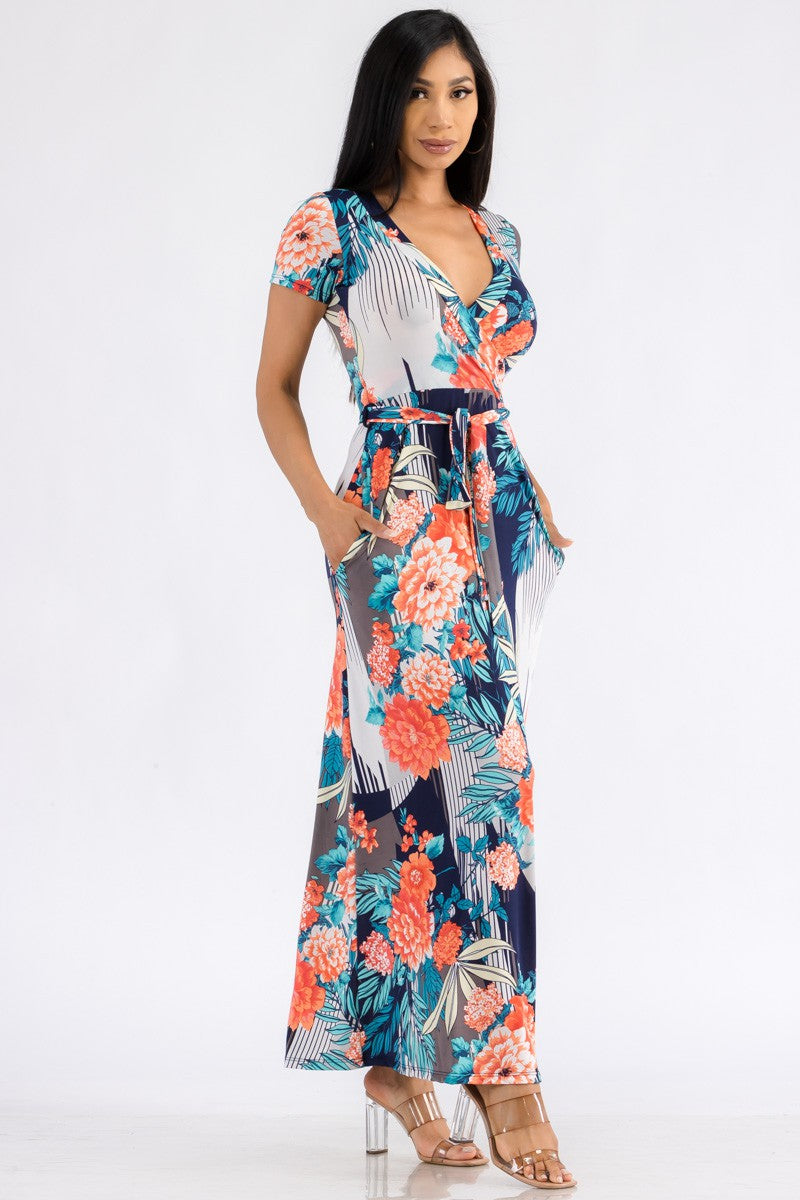 SAN149X-FL - SHORT SLEEVE MAXI DRESS