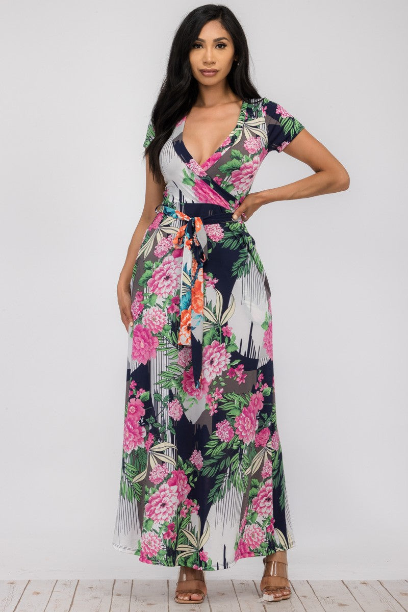 SAN149X-FL - SHORT SLEEVE MAXI DRESS