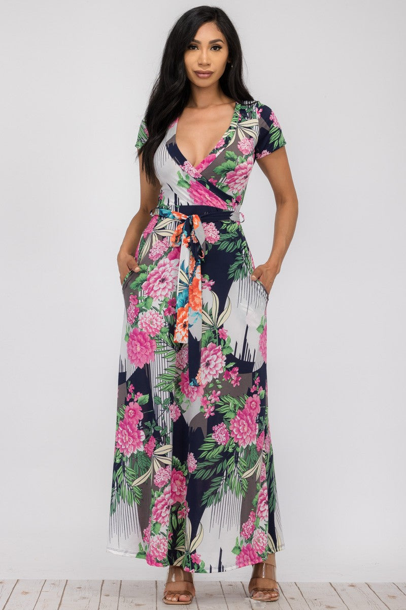 SAN149X-FL - SHORT SLEEVE MAXI DRESS