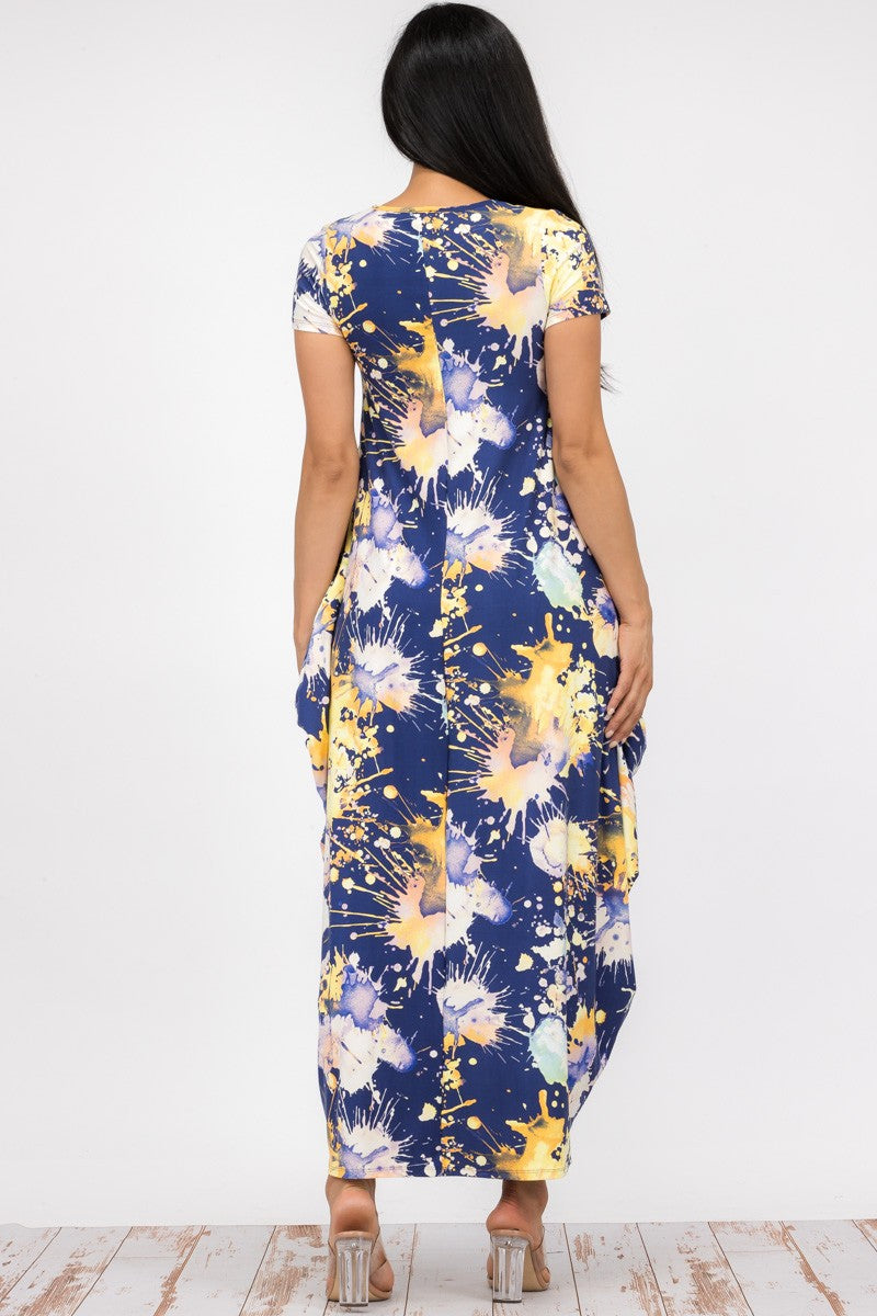 HH645R-PAINT - SHORT SLEEVE MAXI DRESS