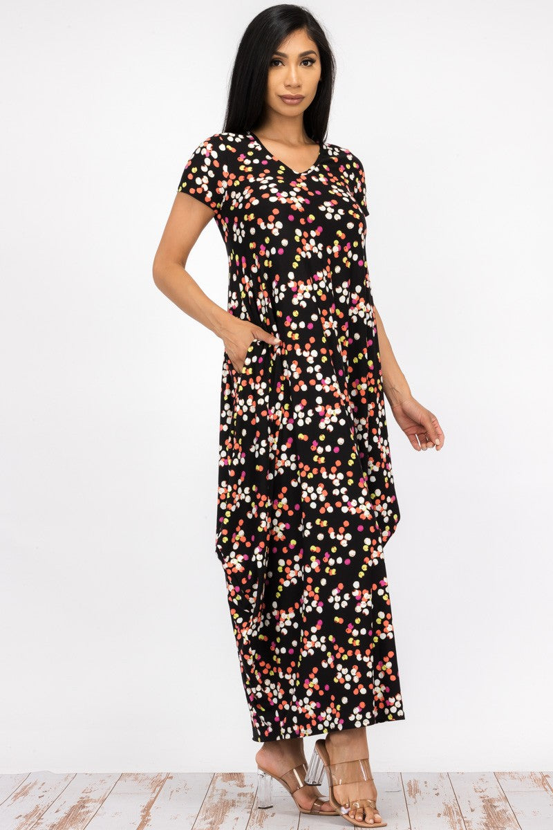 HH645R-PD - SHORT SLEEVE MAXI DRESS