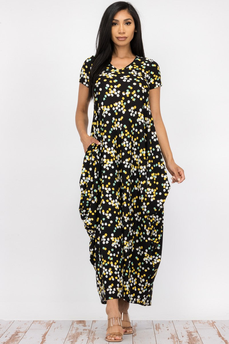 HH645X-PD - PLUS SIZE SHORT SLEEVE MAXI DRESS