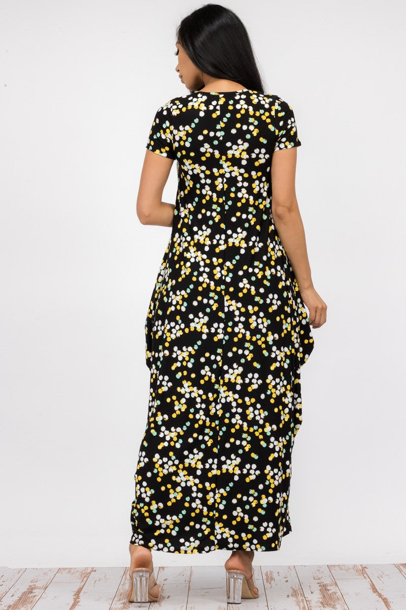 HH645X-PD - PLUS SIZE SHORT SLEEVE MAXI DRESS